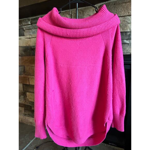 Anthropologie Moth Bright Pink Tunic Brenta Cowl Neck Sweater Women's Size M - Picture 3 of 8
